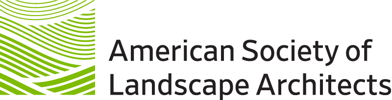Logo that says American Society of Landscape Architects and includes a green abstract line drawing